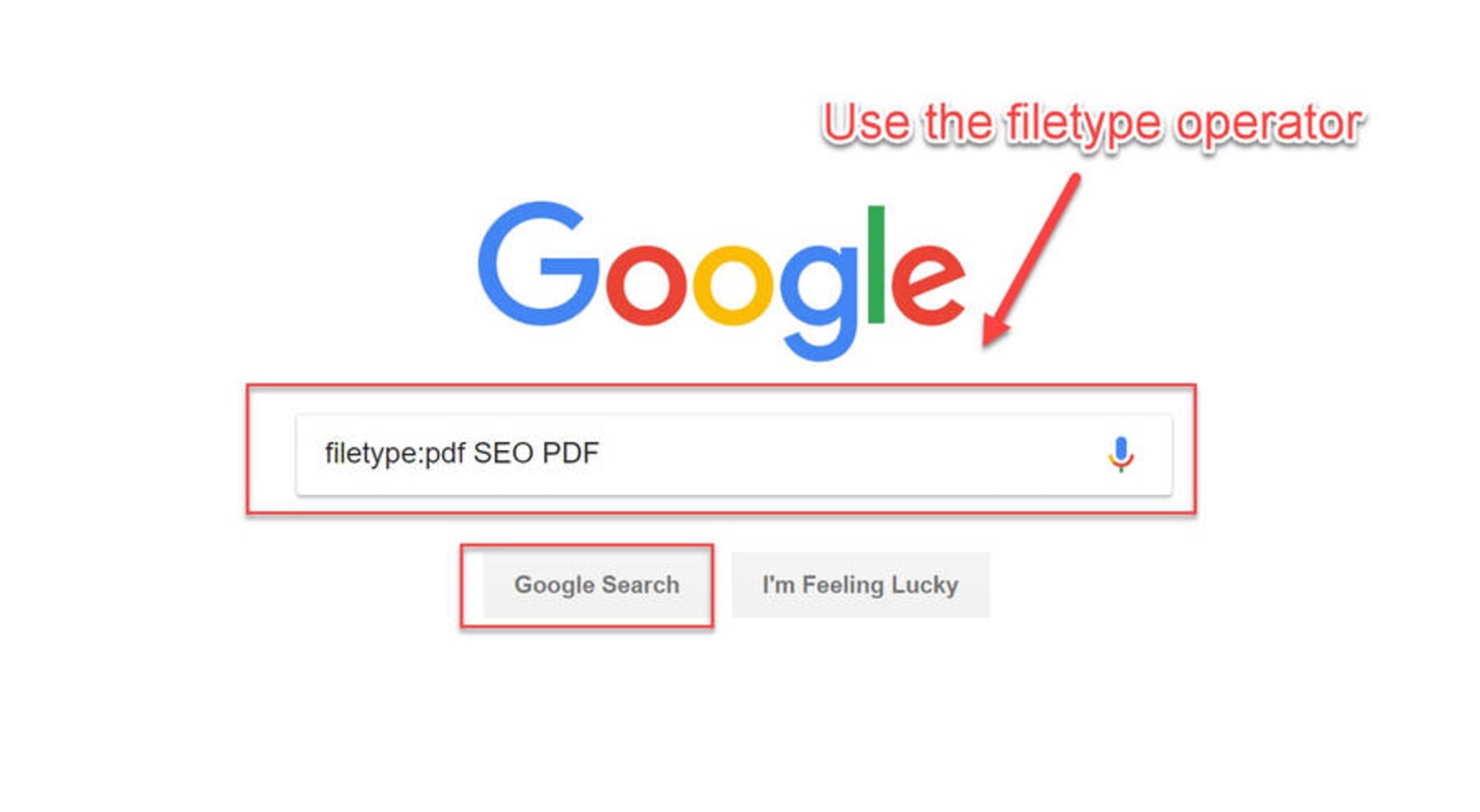 Use the filetype operator to search for PDF files