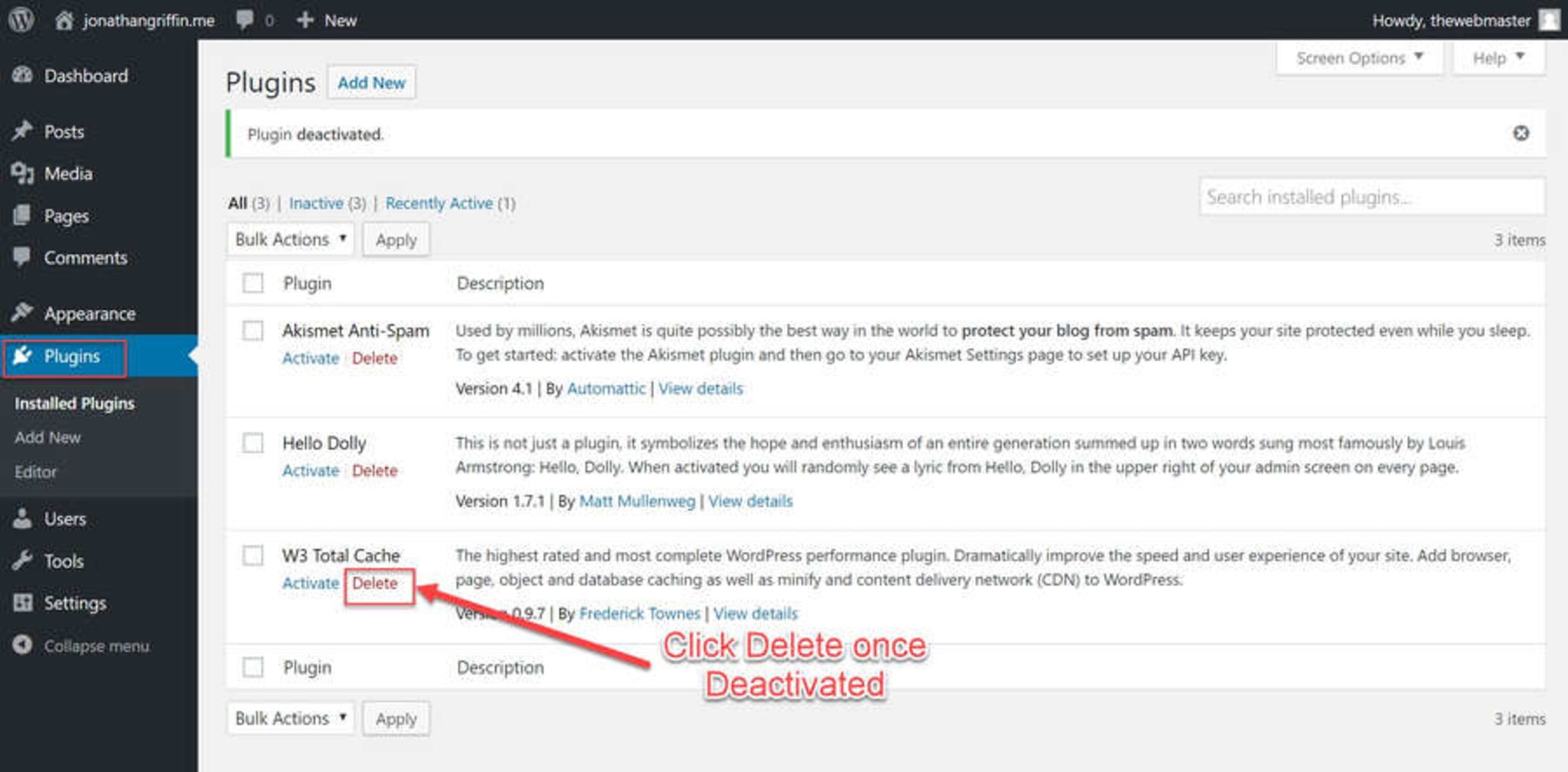 Deactivate and Delete W3 Total Cache.