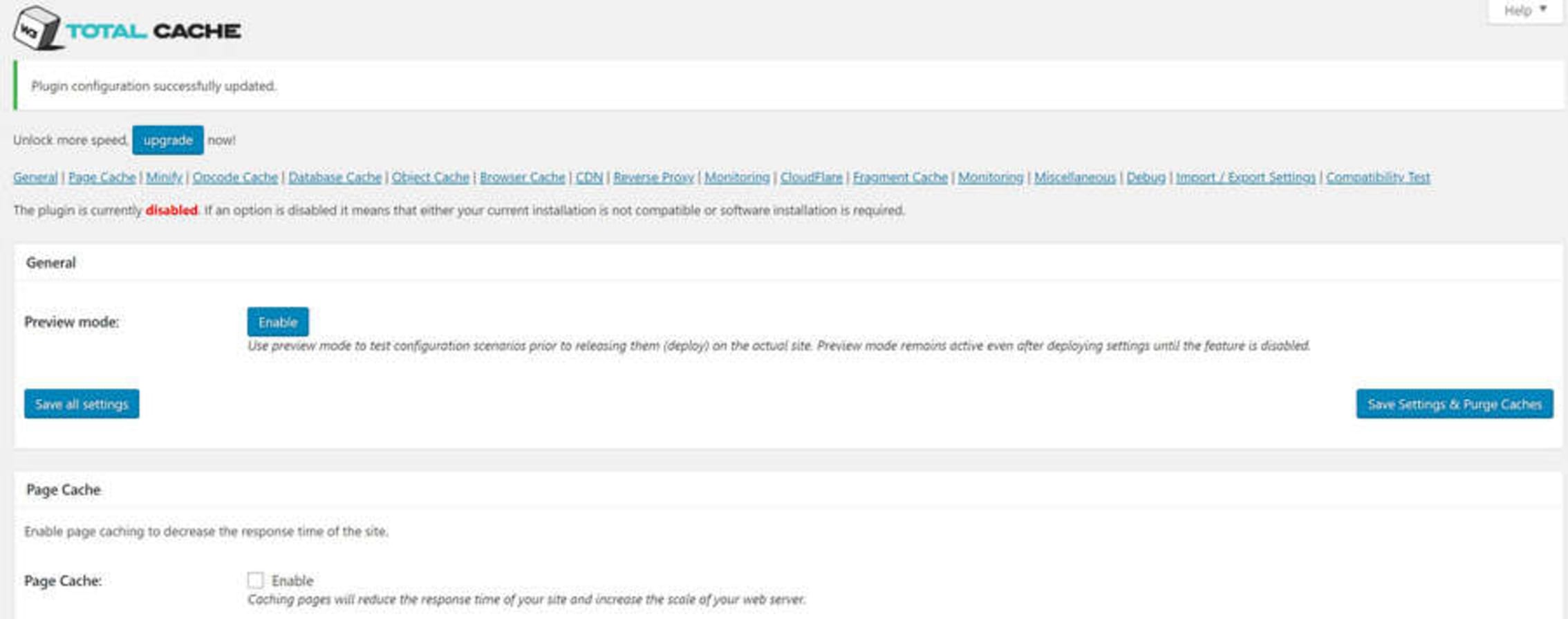 Turn off all Caching under General Settings.